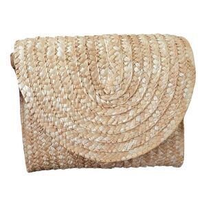EWC Wicker Straw clutch womans handbag button close 9" purse
